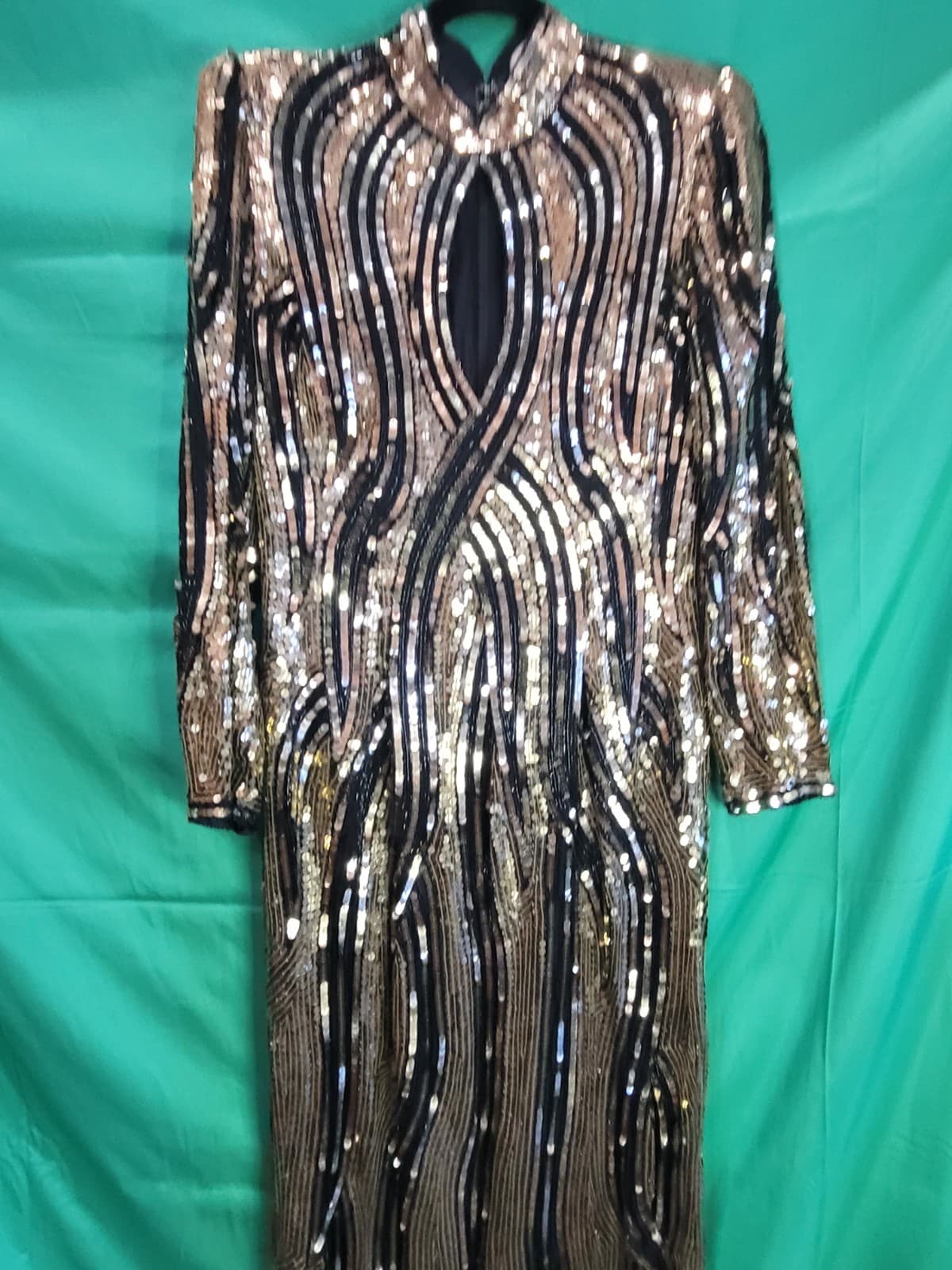 Judith Ann Creations Vintage Silk Gold & Black Beaded Evening Dres medium - Thumbnail 2