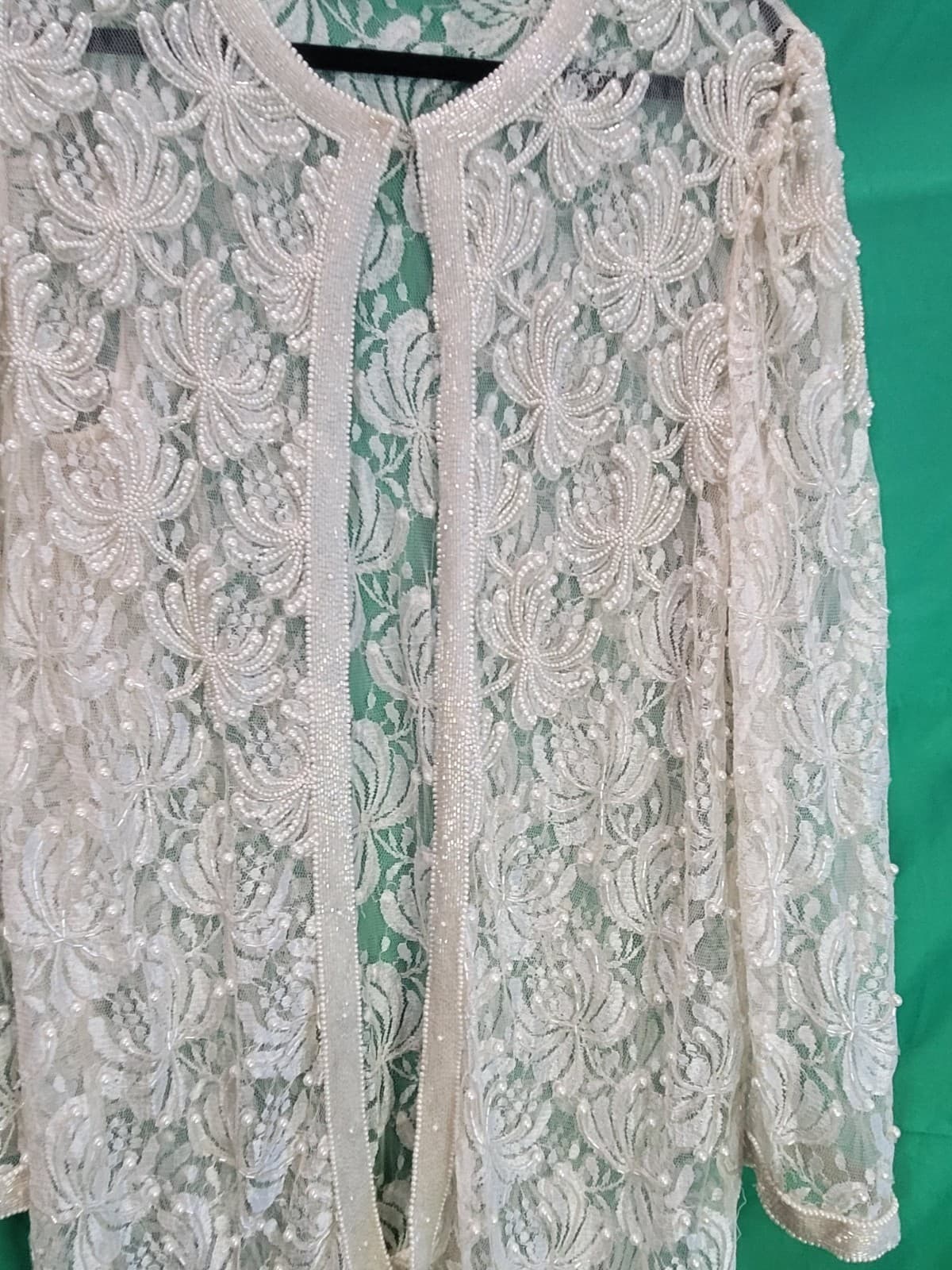 Scala Vintage Ivory Beaded Lace Evening Jacket / Open Front Cover-Up – Women's L - Thumbnail 2