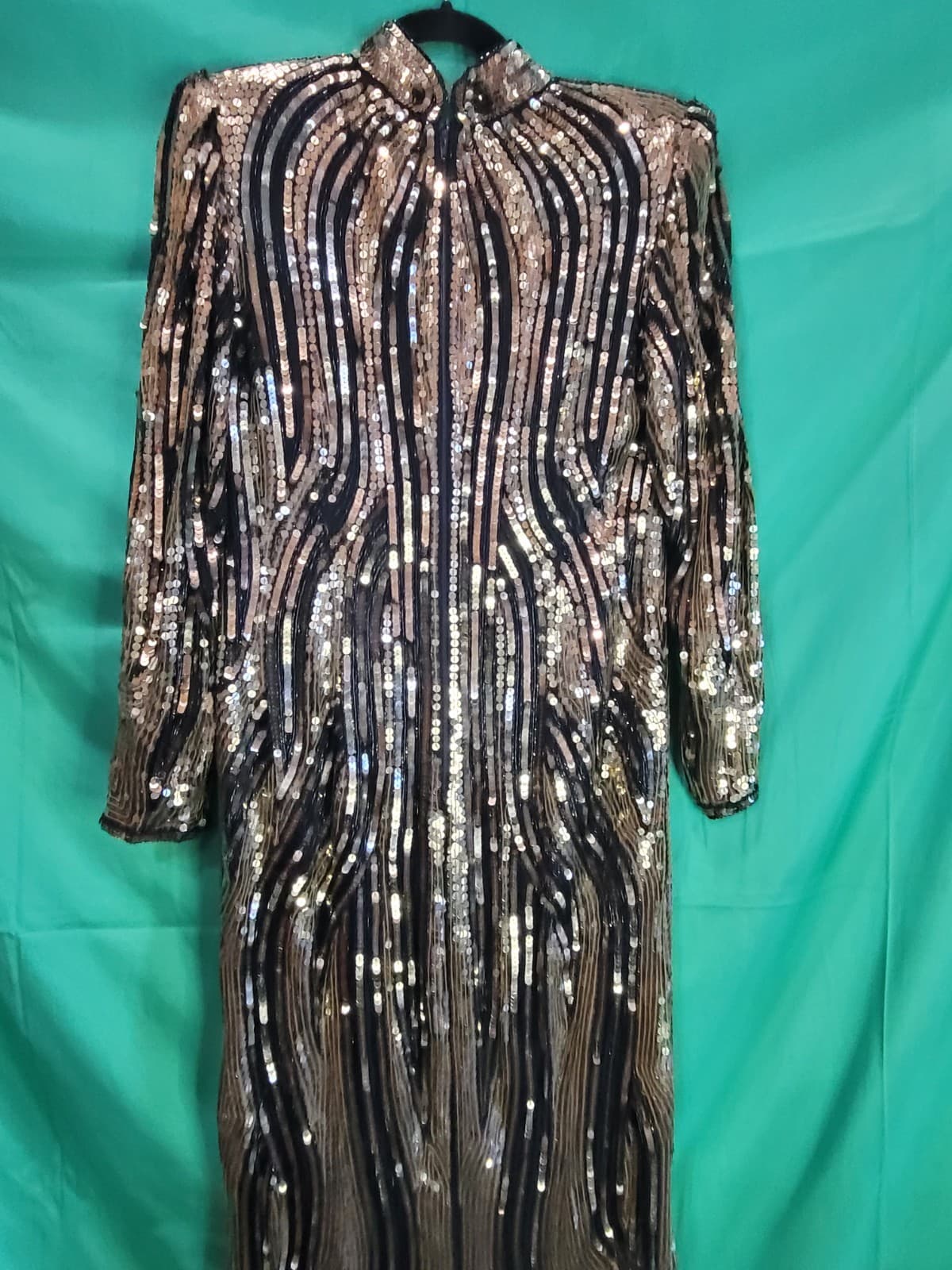 Judith Ann Creations Vintage Silk Gold & Black Beaded Evening Dres medium - Thumbnail 5