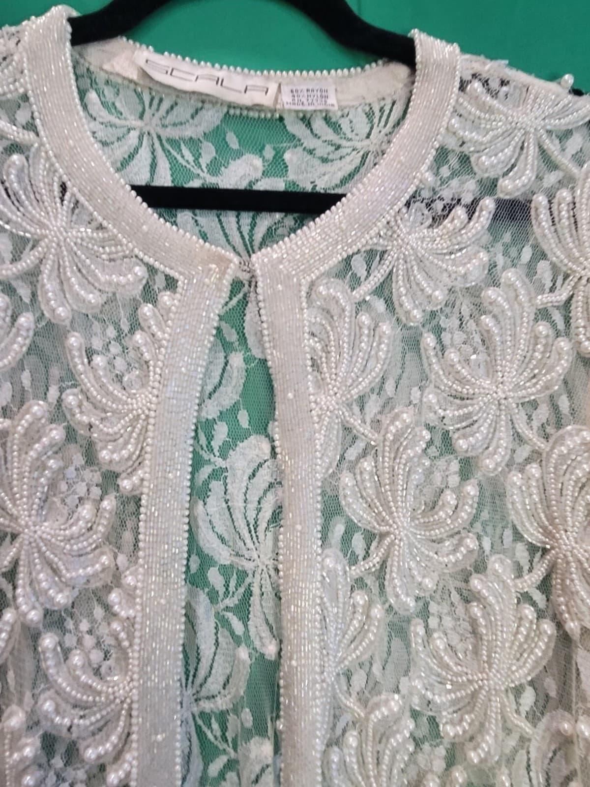 Scala Vintage Ivory Beaded Lace Evening Jacket / Open Front Cover-Up – Women's L - Thumbnail 3