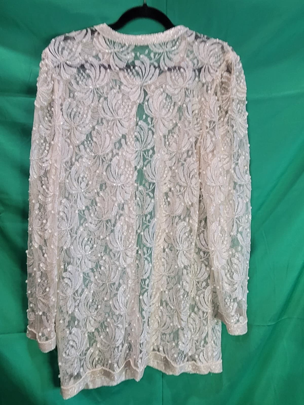 Scala Vintage Ivory Beaded Lace Evening Jacket / Open Front Cover-Up – Women's L - Thumbnail 5