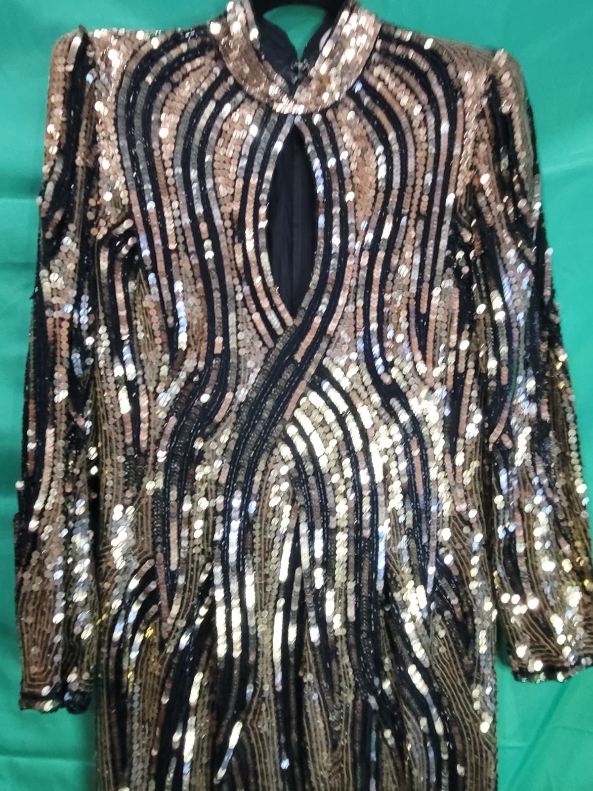 Judith Ann Creations Vintage Silk Gold & Black Beaded Evening Dres medium - Thumbnail 3