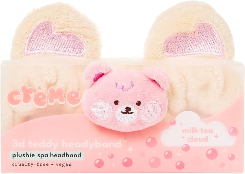The Crme Shop Teddy Headyband | Spa Headband | Headband for Washing Face | Skincare Headbands | Soft & Fluffy Headbands for Women (Pink and Purple) - Thumbnail 4