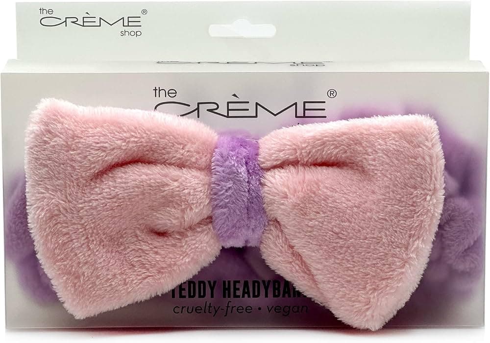 The Crme Shop Teddy Headyband | Spa Headband | Headband for Washing Face | Skincare Headbands | Soft & Fluffy Headbands for Women (Pink and Purple) - Thumbnail 2