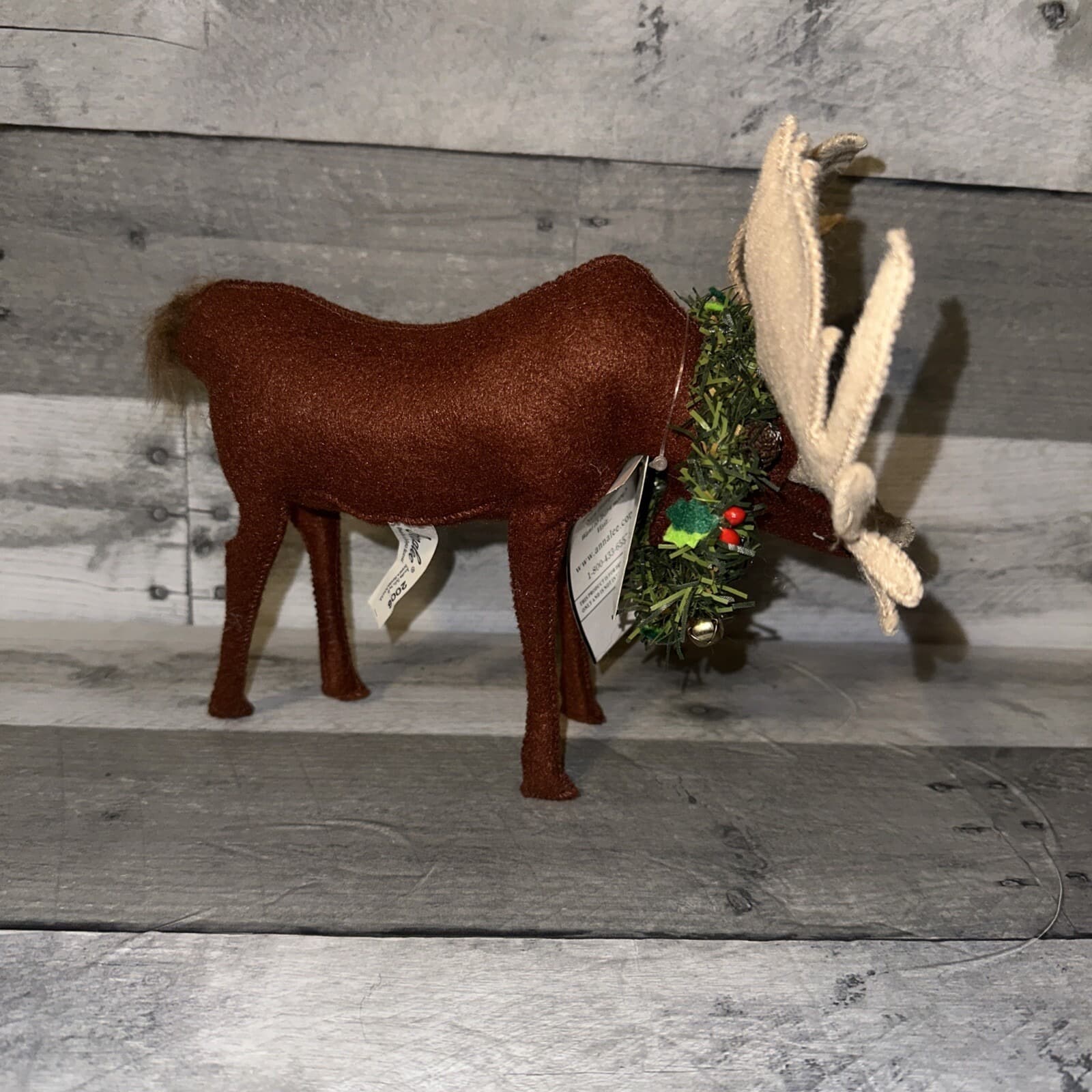 Annalee 2006 Holiday Moose 9" Brown Doll Christmas wreath w/ TAGS Cute RARE - Thumbnail 3