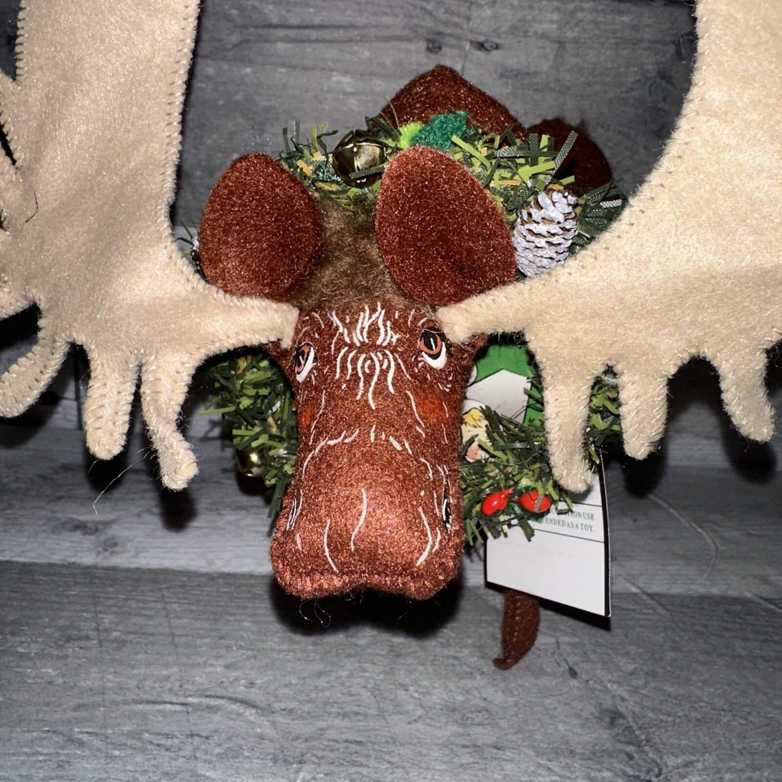 Annalee 2006 Holiday Moose 9" Brown Doll Christmas wreath w/ TAGS Cute RARE - Thumbnail 6