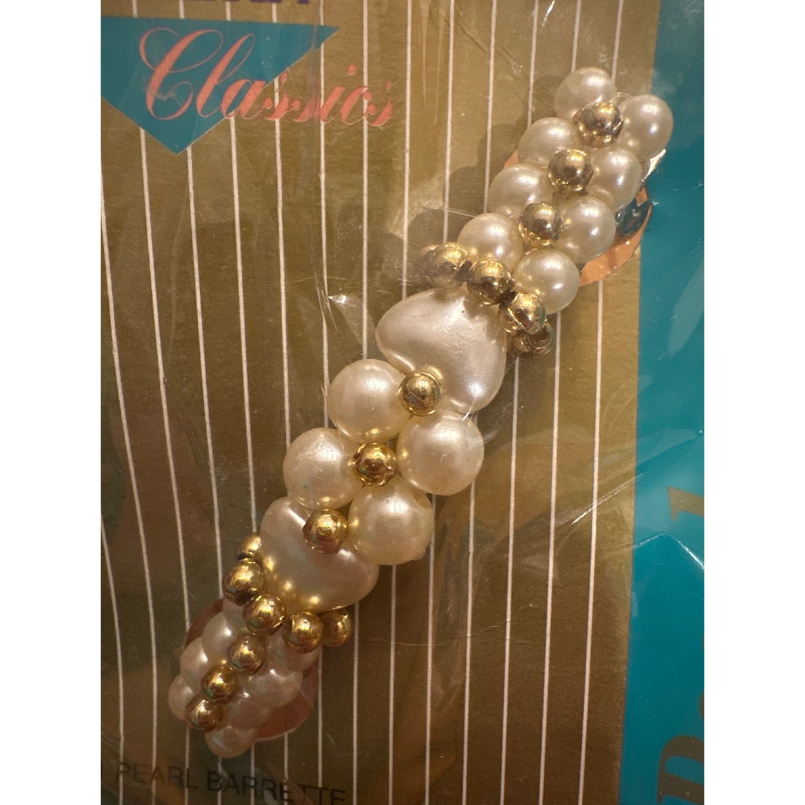 Philips Modern Classics Faux Pearl Heart Hair Barrette Gold Tone Beads 36025 - Thumbnail 6