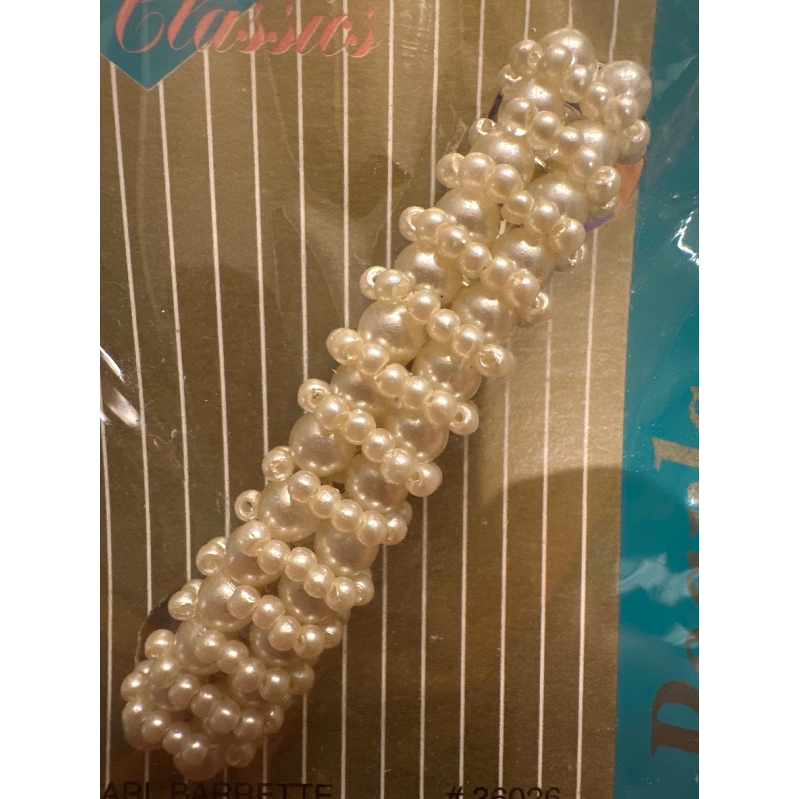 Vintage Philips Modern Classics Faux Pearl Barrette Hair Clip Cream Beads 36026 - Thumbnail 2