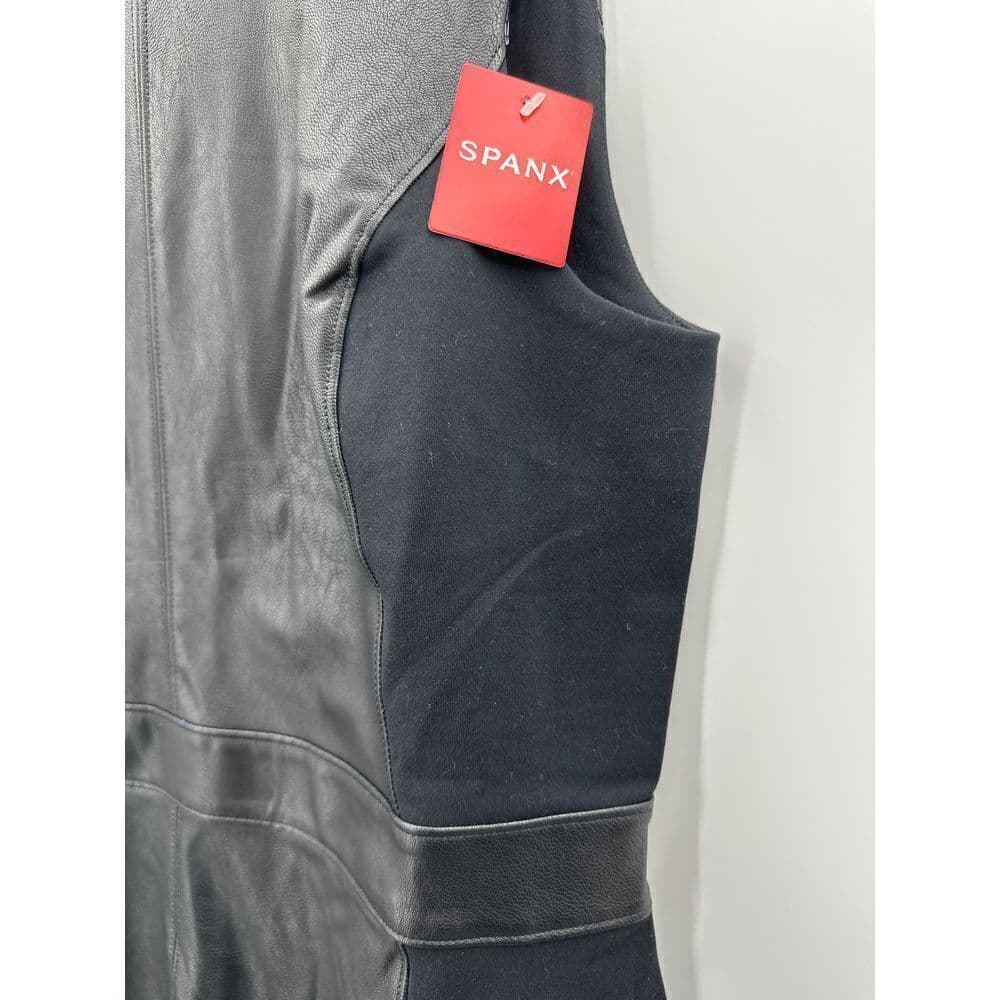 SPANX Women's Black Leather Like Sleeveless Mixed Media Sheath Dress NWT Size XL - Thumbnail 6