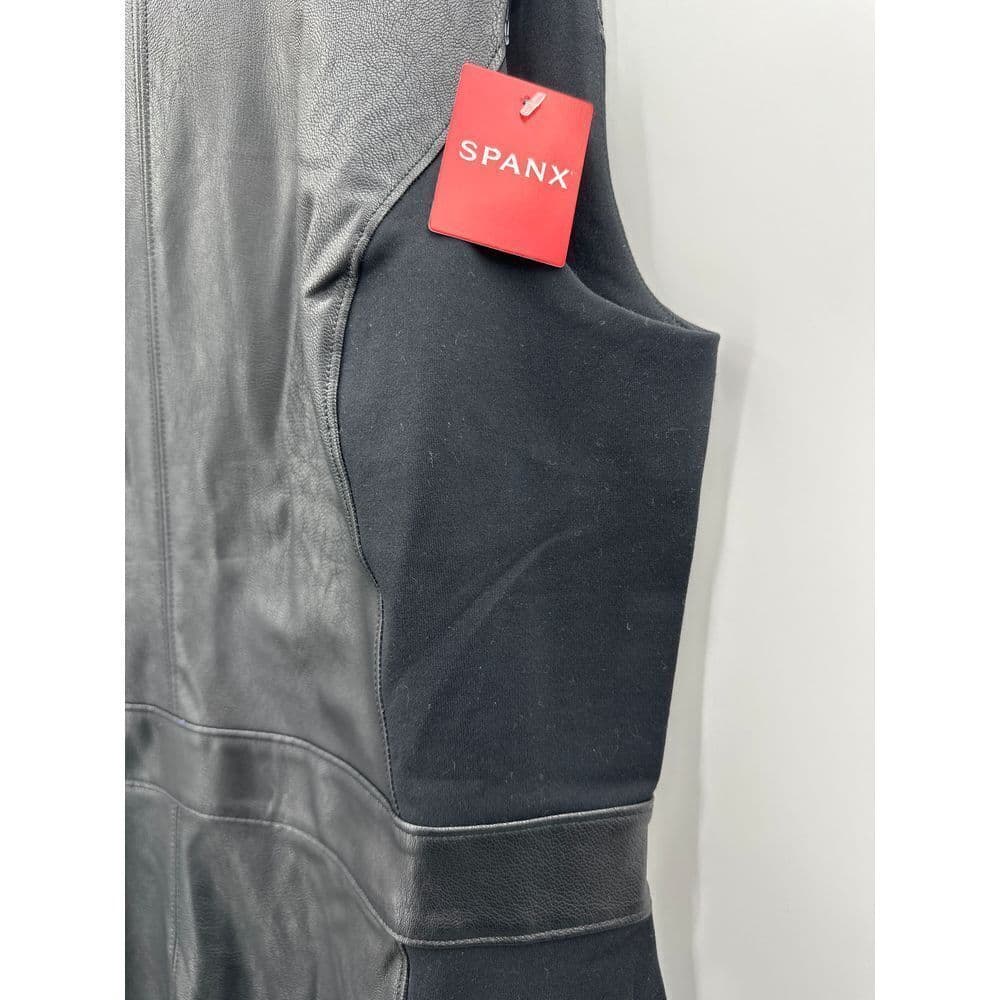 SPANX Women's Black Leather Like Sleeveless Mixed Media Sheath Dress NWT Size L - Thumbnail 6