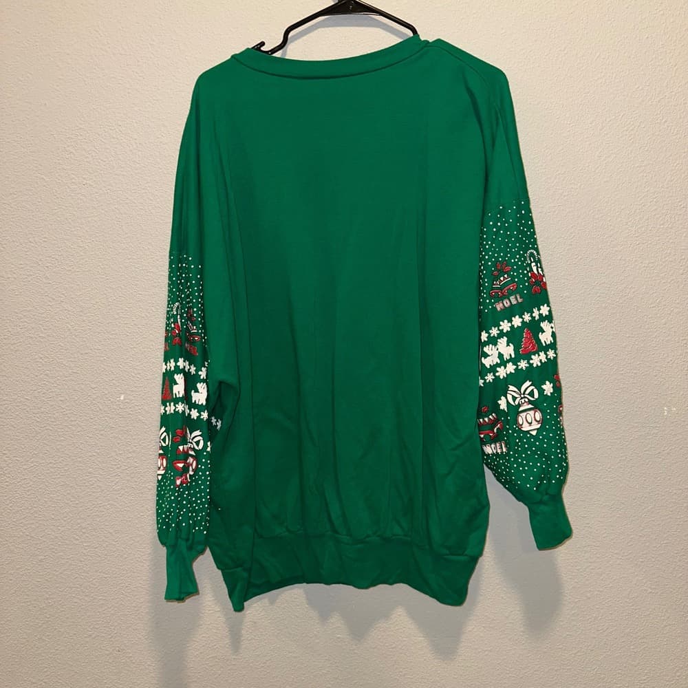 Nutcracker Christmas Sweater Green Santa Snowflakes Noel XL Vintage 44 - Thumbnail 3