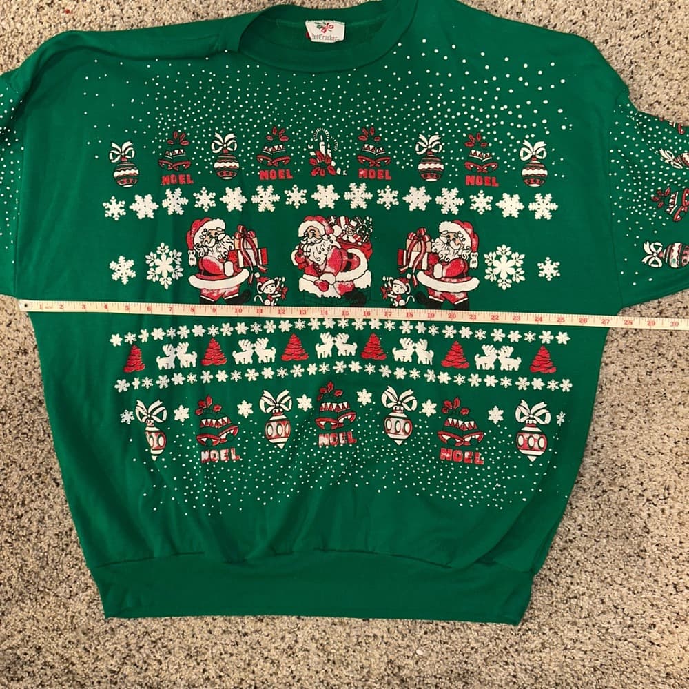 Nutcracker Christmas Sweater Green Santa Snowflakes Noel XL Vintage 44 - Thumbnail 7