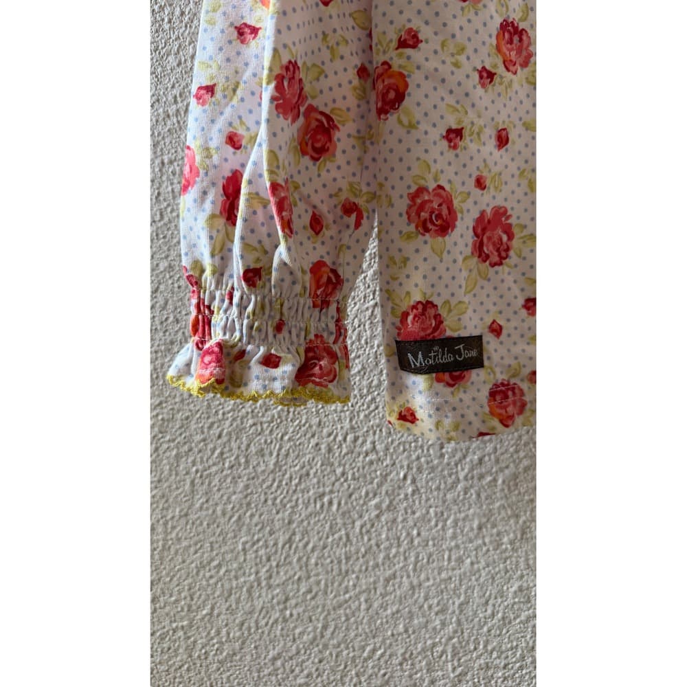 Matilda Jane Girls Floral Polka Dot Ruffle Shoulder Long Sleeve Top Red Blue 4 - Thumbnail 5