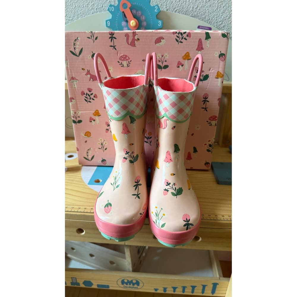 Stephen Joseph Strawberry Fields Rain Boots Pink Mushroom Floral Girls Size 9 US - Thumbnail 2