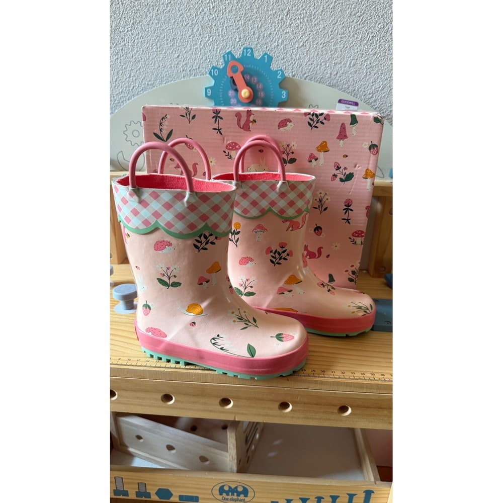 Stephen Joseph Strawberry Fields Rain Boots Pink Mushroom Floral Girls Size 9 US - Thumbnail 3