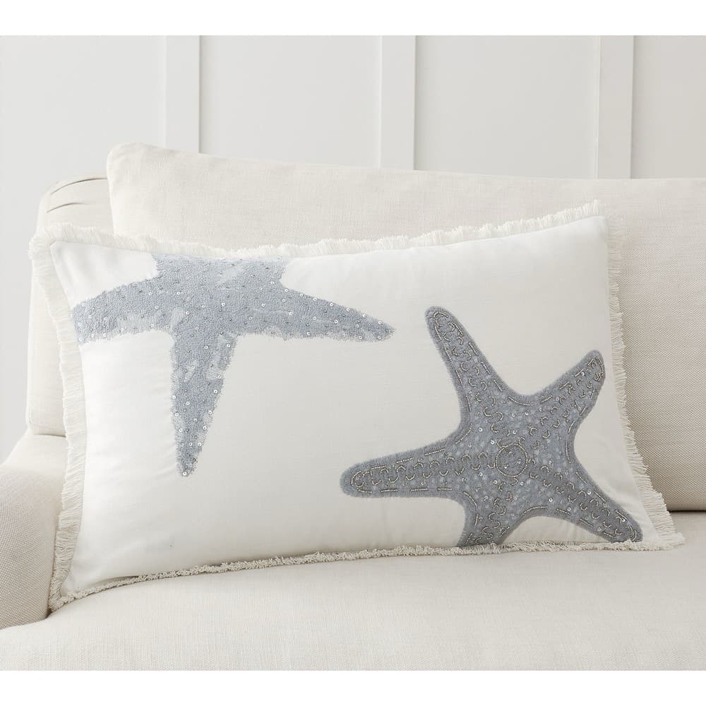 Pottery Barn Double Starfish Embroidered Lumbar Pillow Cover