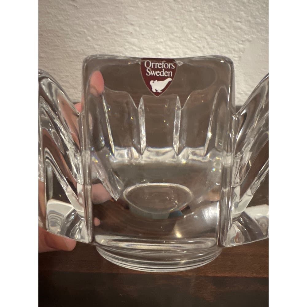 Orrefors Sweden Corona Crystal Bowl Lars Hellsten Scalloped Glass Centerpiece - Thumbnail 4