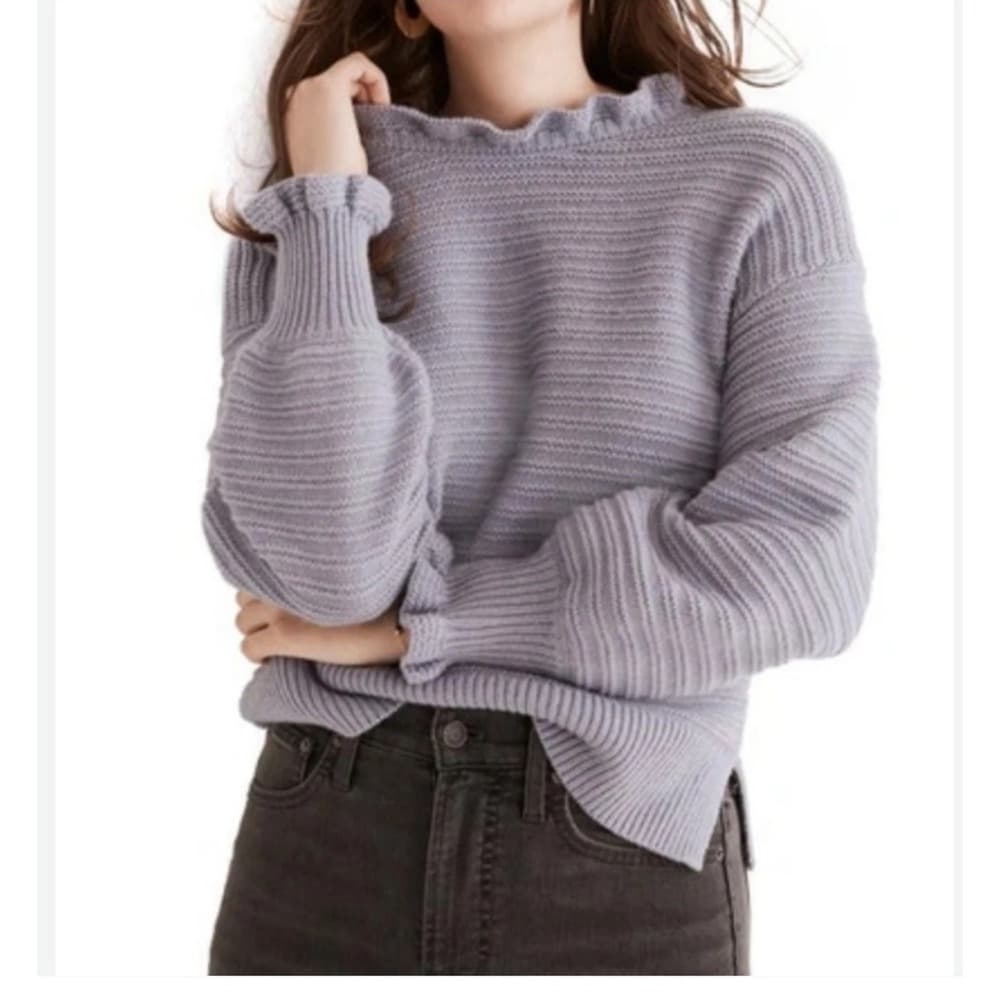 Madewell Knit Ruffle Sweater Purple Sz Medium‎ - Thumbnail 9