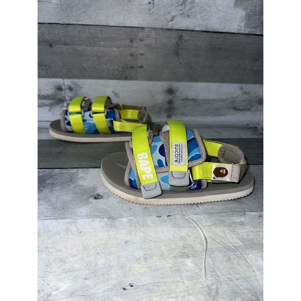 BAPE x Suicoke Neon Camo Sandals Summer Beach Outdoor Sz US 13K - Thumbnail 5