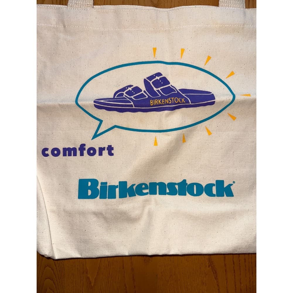 Birkenstock Canvas Tote Bag Cream Graphic Logo Arizona Sandal Reusable Shopper - Thumbnail 2
