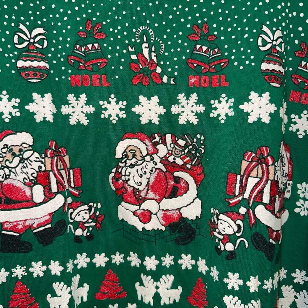 Nutcracker Christmas Sweater Green Santa Snowflakes Noel XL Vintage 44 - Thumbnail 2