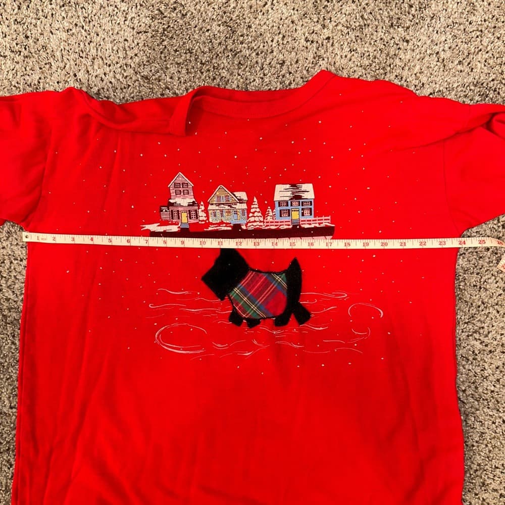 Red Long Sleeve Nightgown Cute Scottie Dog Winter Village Print Sleepshirt Women - Thumbnail 6