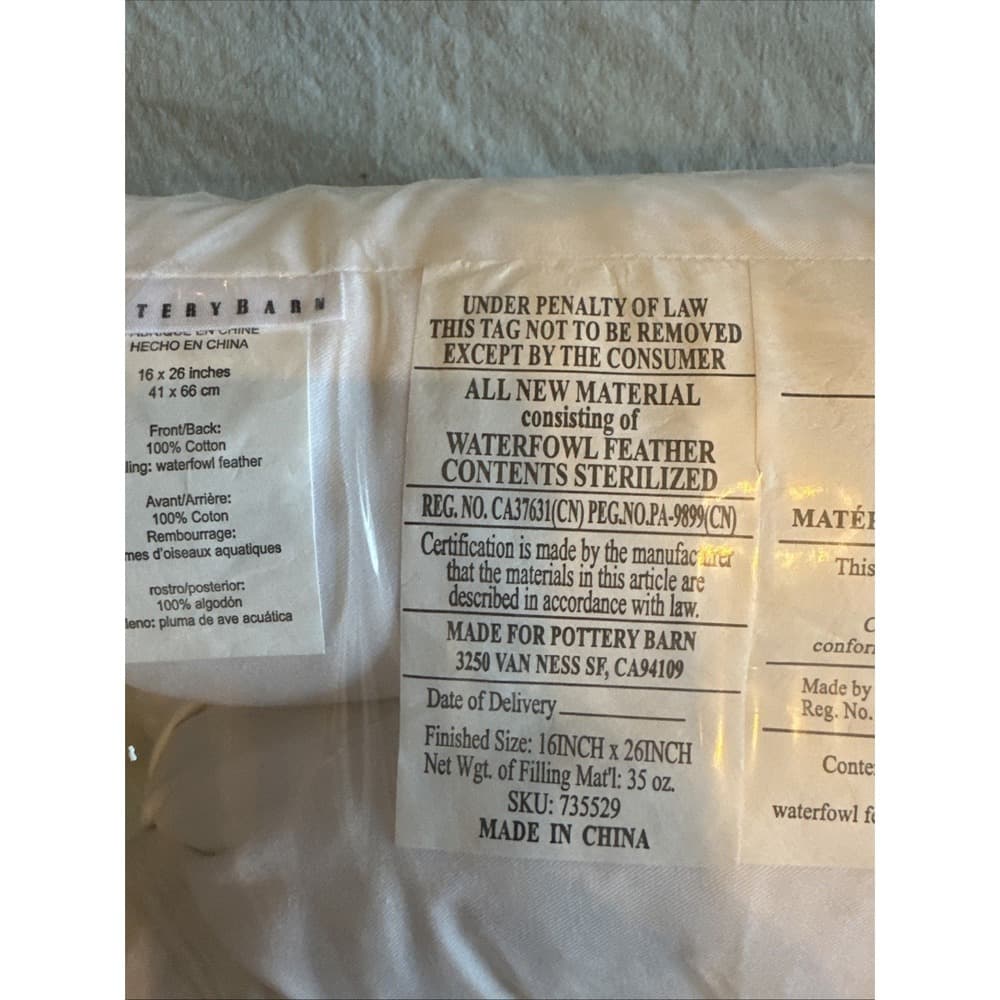 Pottery Barn 200 Thread Count Down Feather Lumbar Pillow Insert 16" x 26" #B9015 - Thumbnail 6
