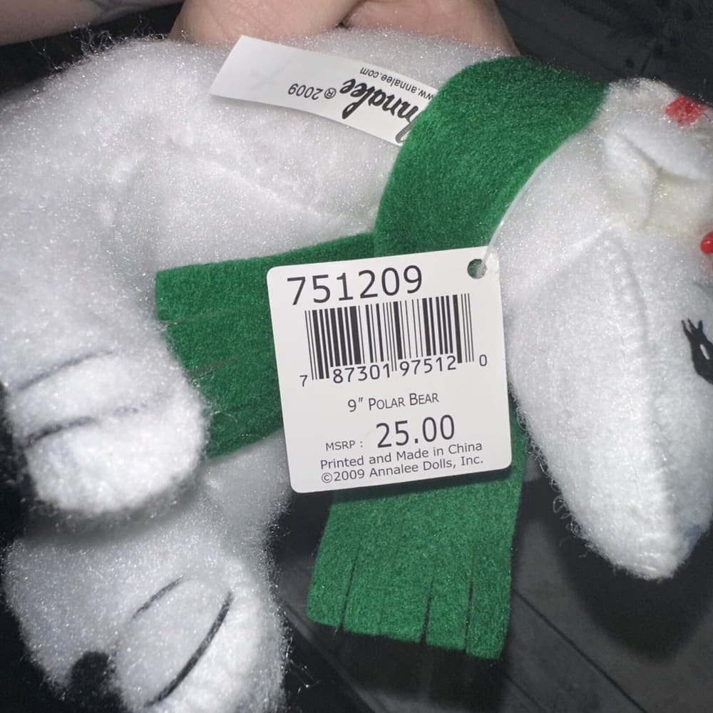 Annalee 2009 Polar Bear with Santa Hat 9" White Christmas Dolls‎ 751209 - Thumbnail 8