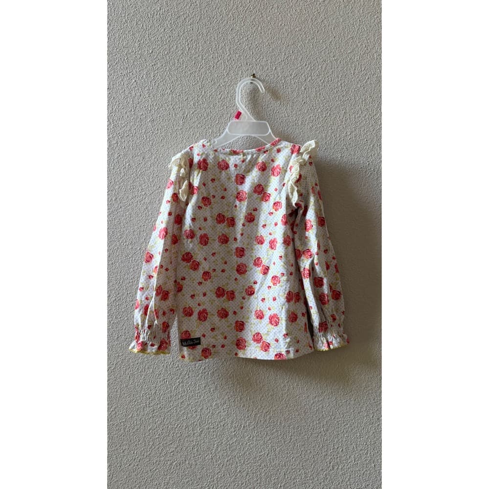 Matilda Jane Girls Floral Polka Dot Ruffle Shoulder Long Sleeve Top Red Blue 4 - Thumbnail 3