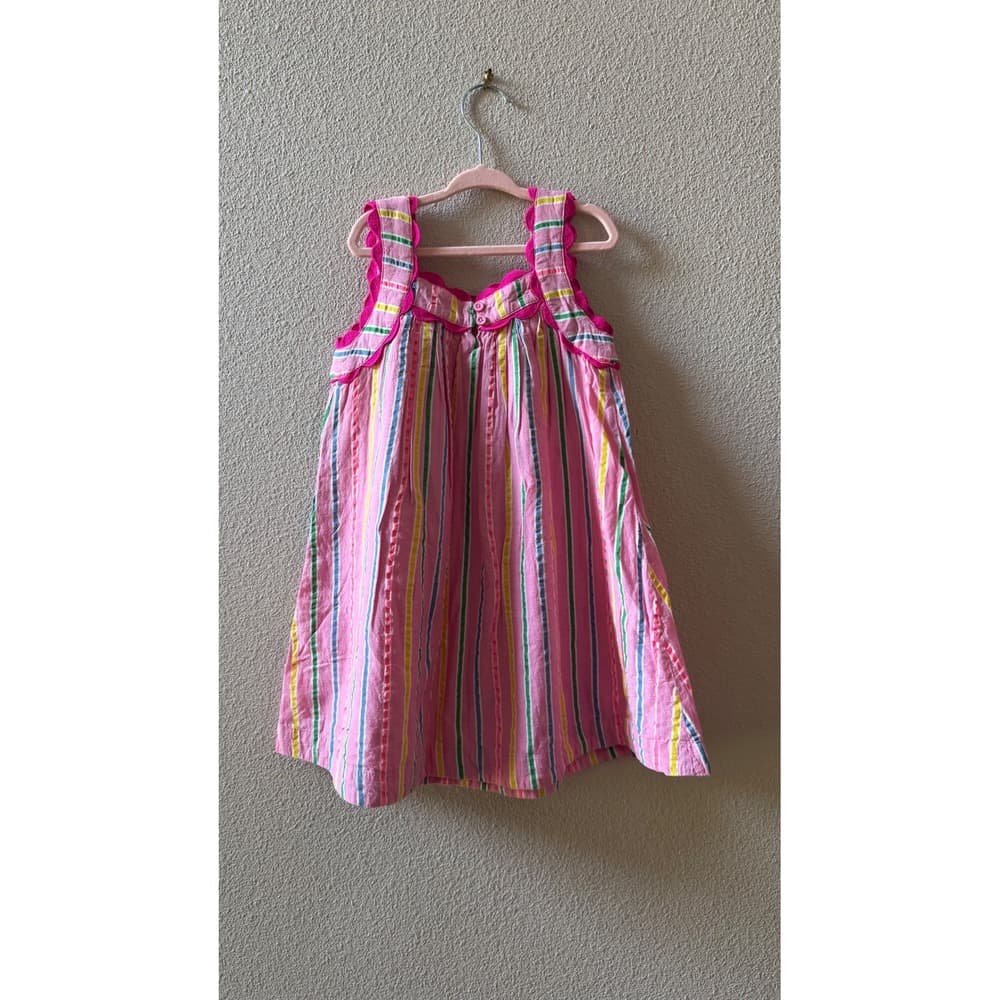 Mini Boden Girls Pink Striped Scallop Trim Cotton Dress G5444 Size 4-5Y - Thumbnail 3