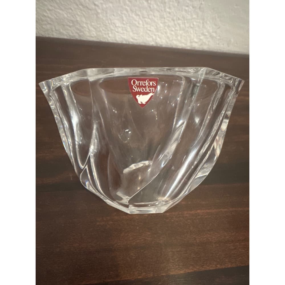 Orrefors Sweden Stella Crystal Bowl Anne Nilsson Signed Octagon Glass Dish - Thumbnail 3