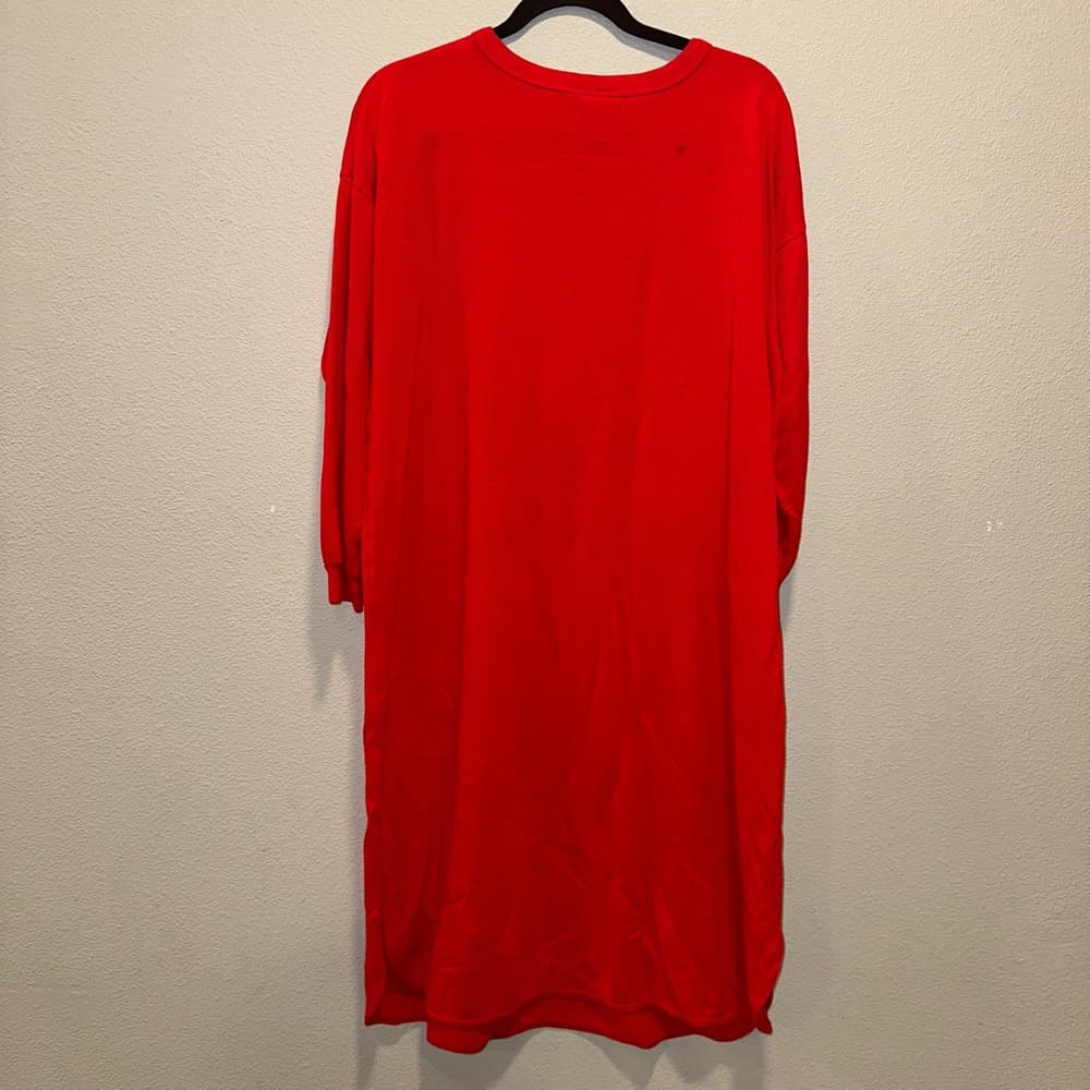 Red Long Sleeve Nightgown Cute Scottie Dog Winter Village Print Sleepshirt Women - Thumbnail 4