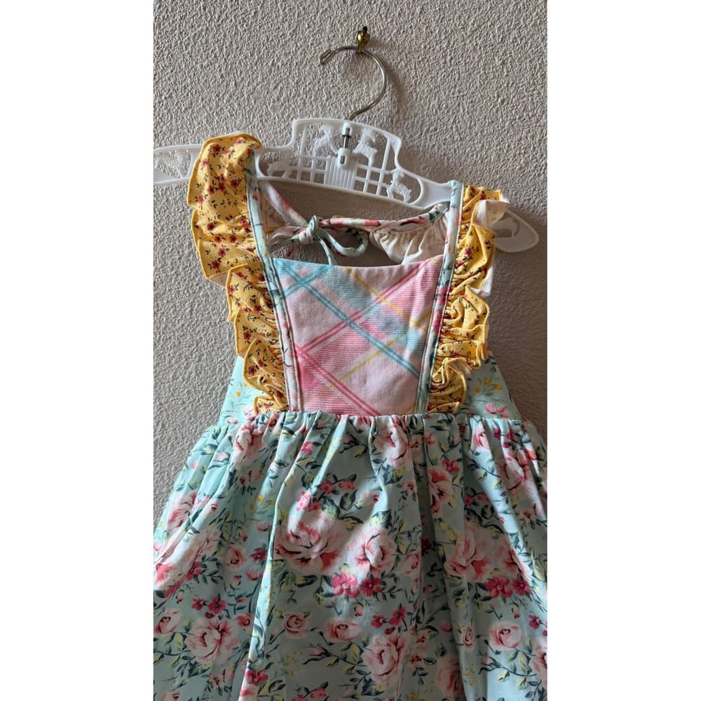 Cheeky Plum Girls Floral Plaid Ruffle Dress Blue Pink Yellow 4T NWT - Thumbnail 2