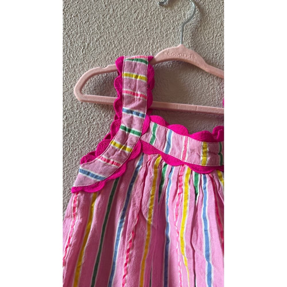 Mini Boden Girls Pink Striped Scallop Trim Cotton Dress G5444 Size 4-5Y - Thumbnail 2