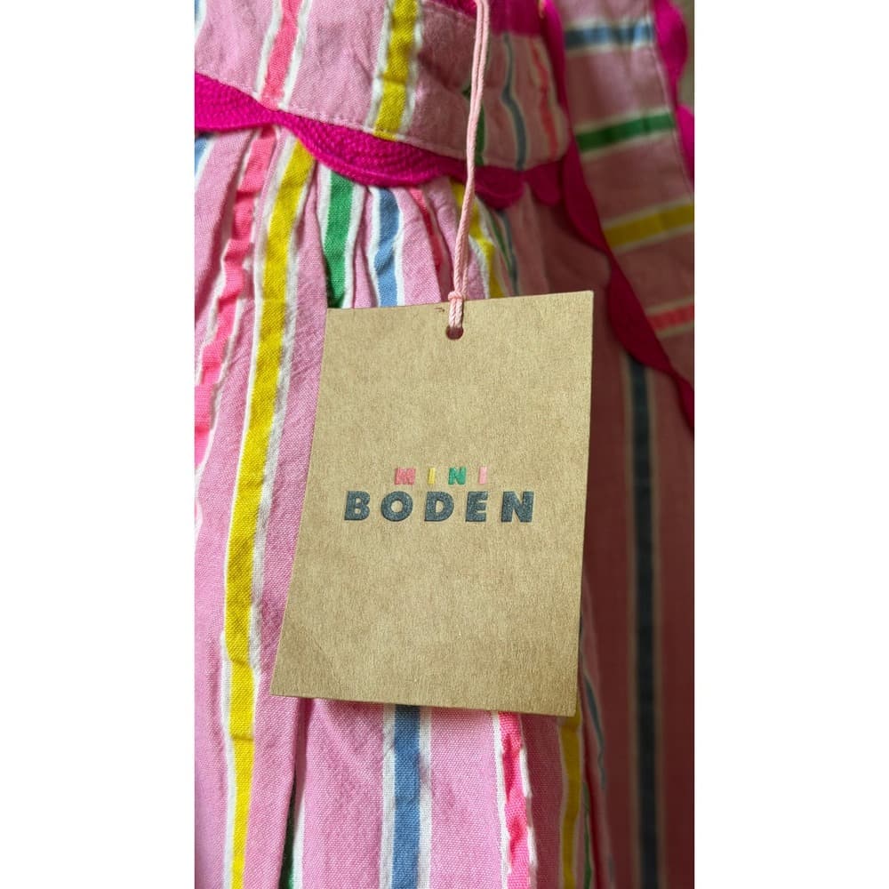 Mini Boden Girls Pink Striped Scallop Trim Cotton Dress G5444 Size 4-5Y - Thumbnail 9