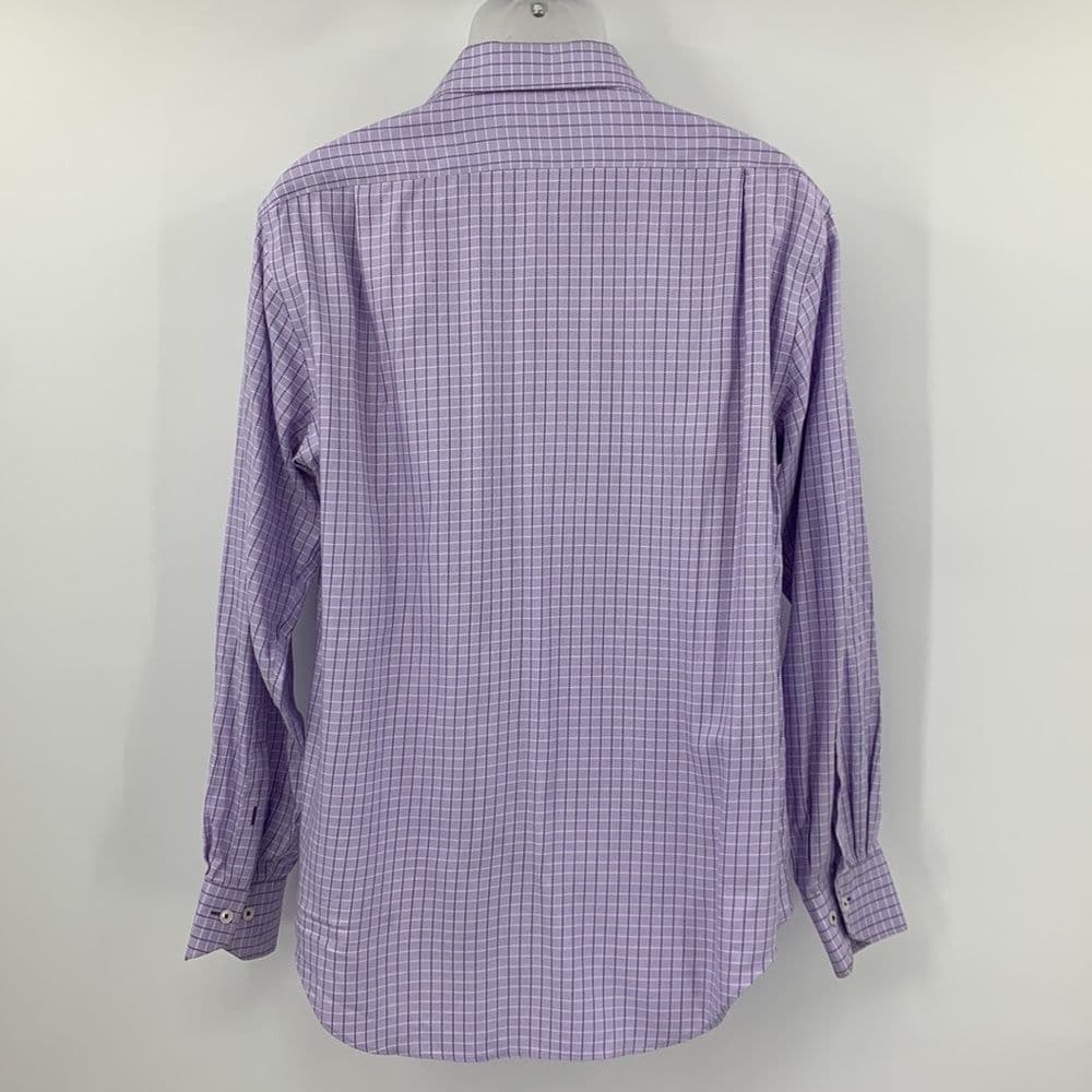 Lorenzo Uomo Mens Purple Plaid Button Up shirt 16 1/2 Trim‎ Fit 34/35 - Thumbnail 3