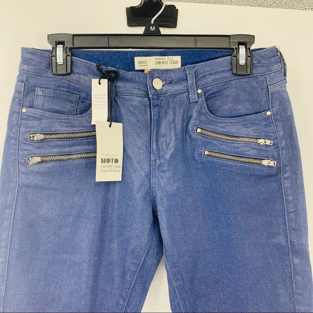 TopShop‎ Moto Low Rise Leigh Waxed Denim Sz 28 - Thumbnail 2