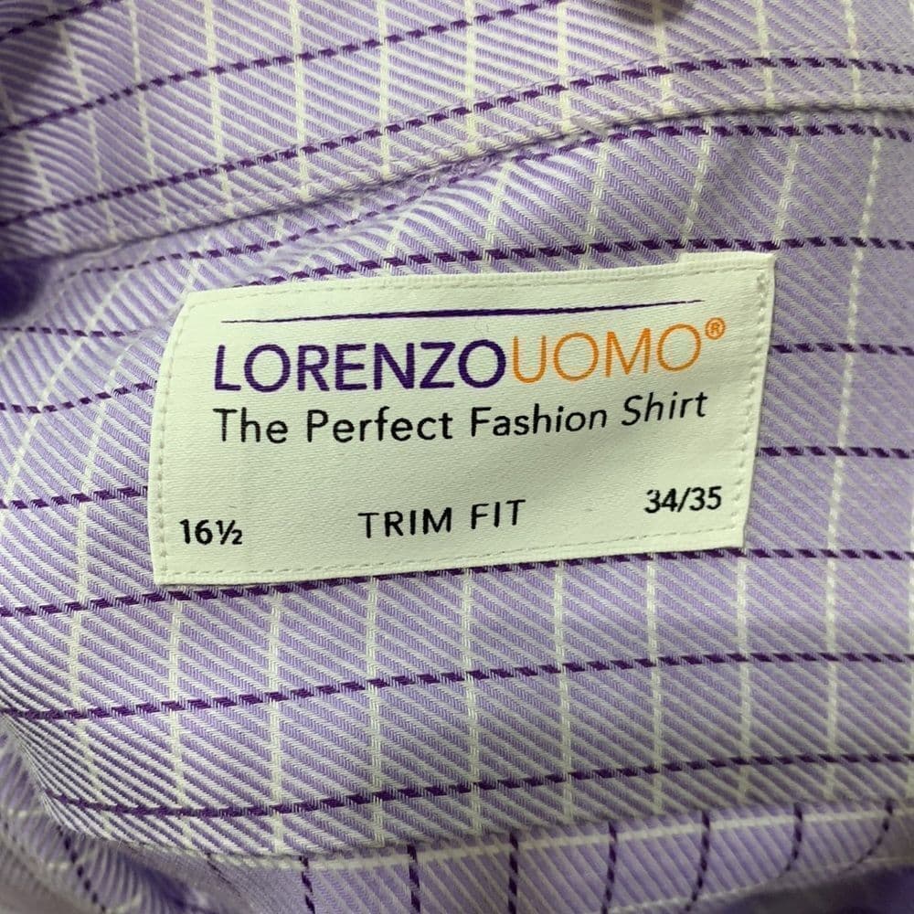 Lorenzo Uomo Mens Purple Plaid Button Up shirt 16 1/2 Trim‎ Fit 34/35 - Thumbnail 4
