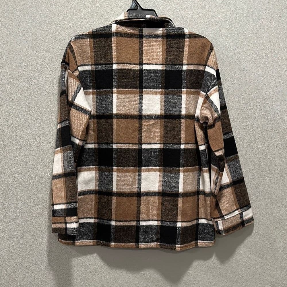 Brown Plaid Flannel Button Up Shacket‎ Sz L - Thumbnail 3