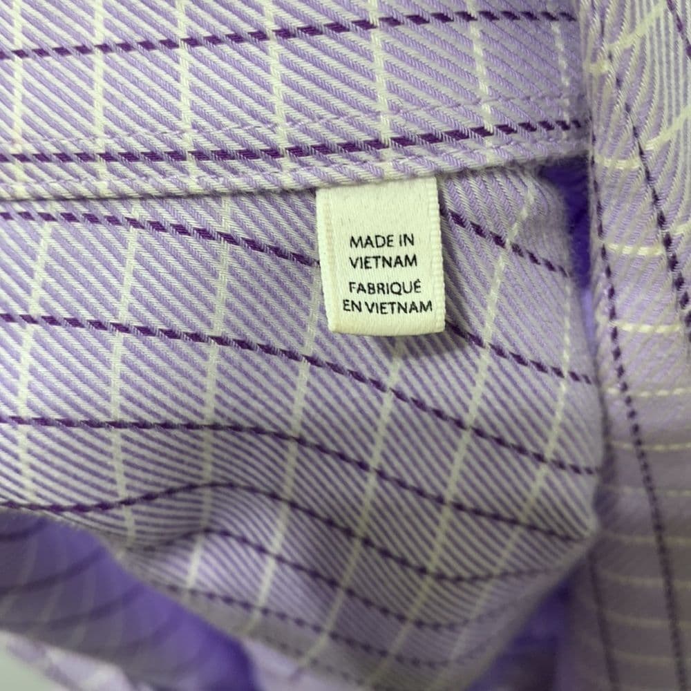 Lorenzo Uomo Mens Purple Plaid Button Up shirt 16 1/2 Trim‎ Fit 34/35 - Thumbnail 5