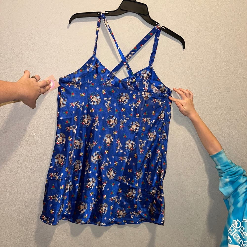Looney‎ Tunes Classic Collection Blue Holiday Sleep Dress Women's Size L - Thumbnail 4