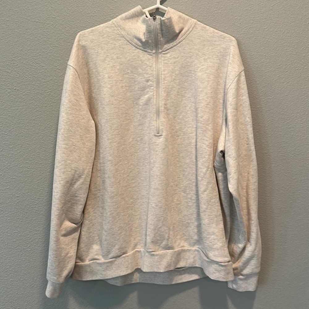 Lululemon‎ French Terry Oversized Half Zip in Heather Bone Sz L - Thumbnail 2