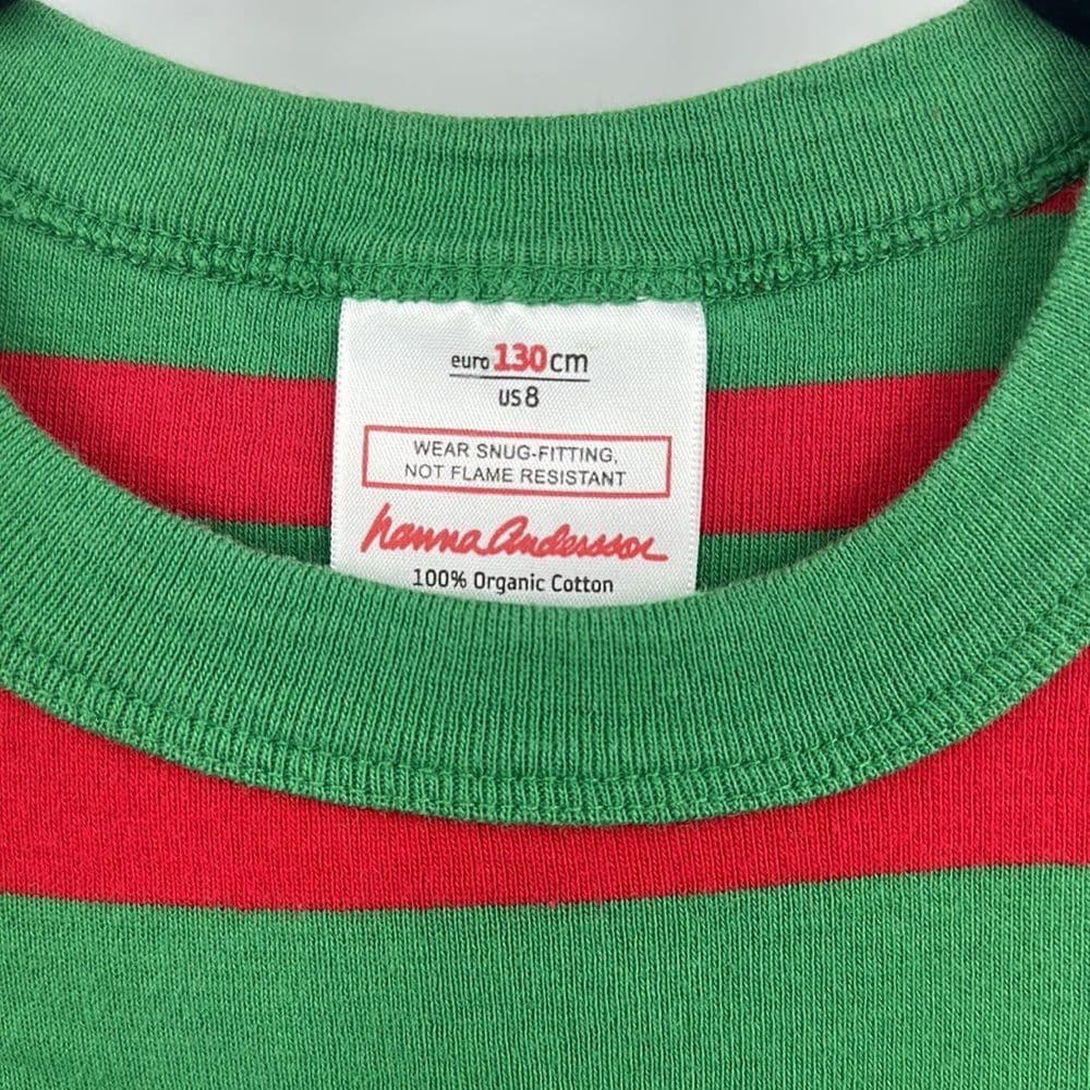 Hanna Andersson‎ Red/Green/White Striped Pj Top ONLY Sz 140cm (8) - Thumbnail 2