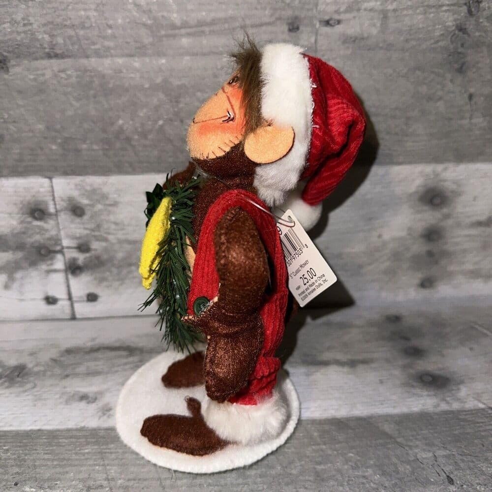 Annalee 7"‎ Classic Santa Monkey in Overalls & Wreath of Bananas 2009 75030 New - Thumbnail 4