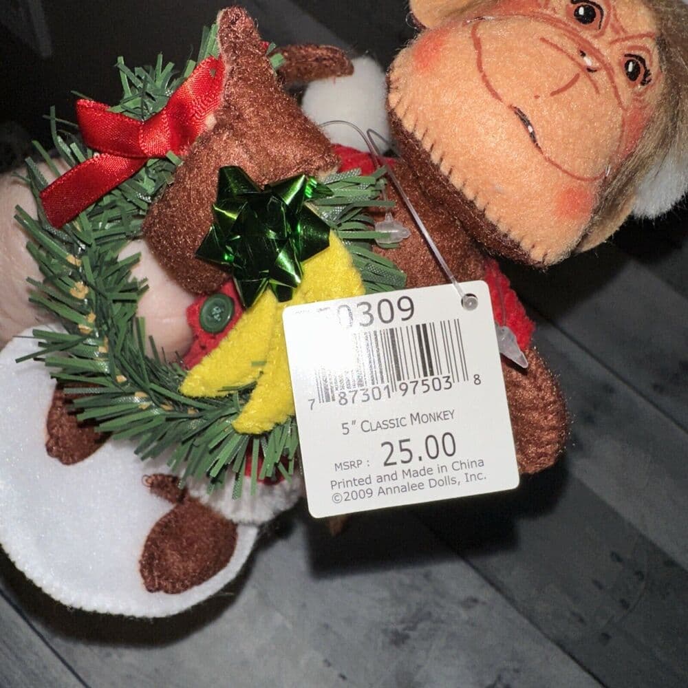 Annalee 7"‎ Classic Santa Monkey in Overalls & Wreath of Bananas 2009 75030 New - Thumbnail 11