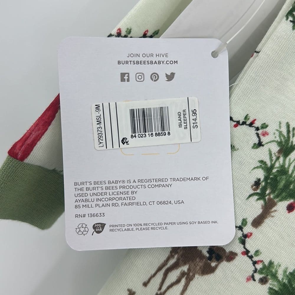Burt’s Bees Palmtree Dear Christmas Sleeper Sz 6-9m NWT‎ - Thumbnail 5