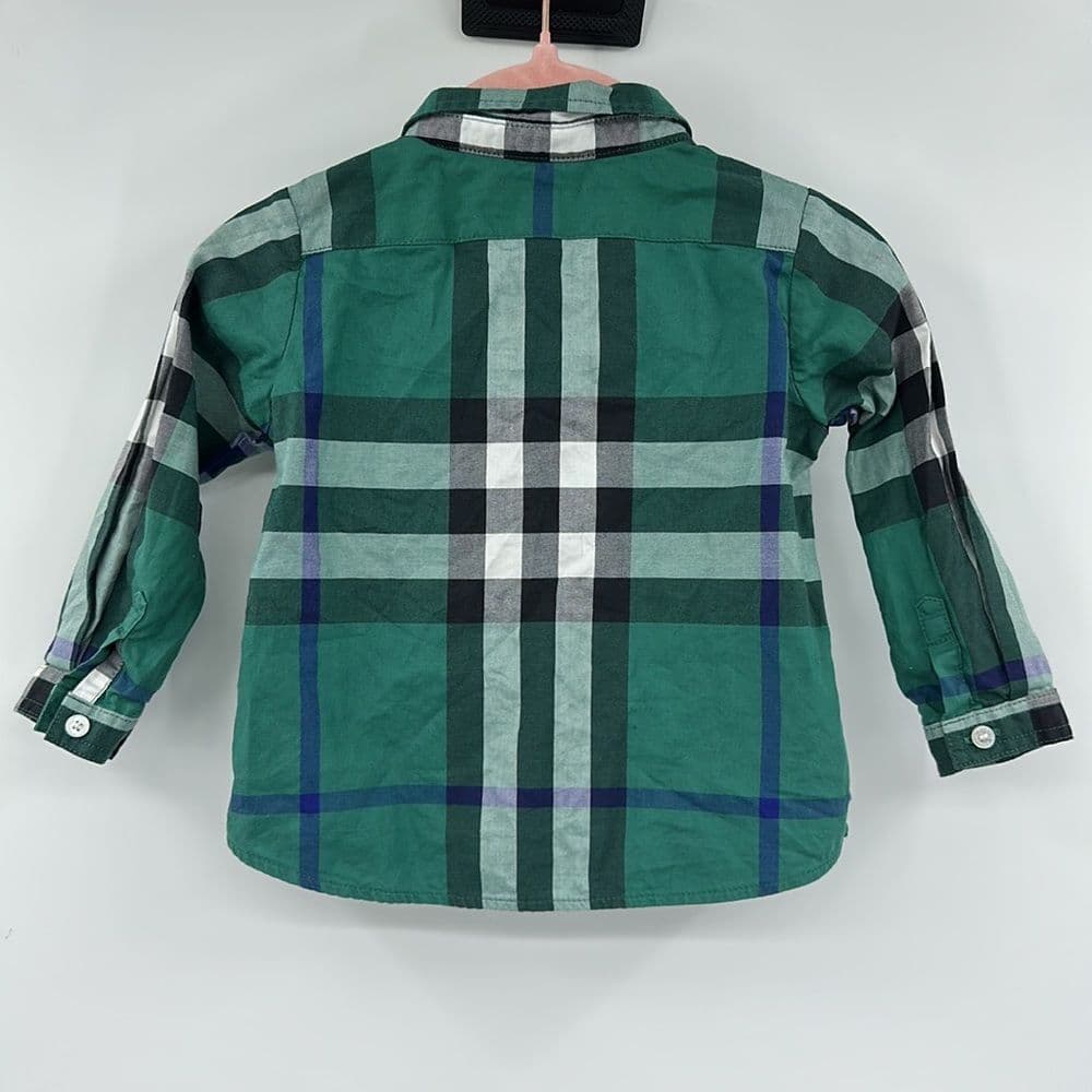 Burberry Children Green Plaid Button‎ Up Sz 9m - Thumbnail 3