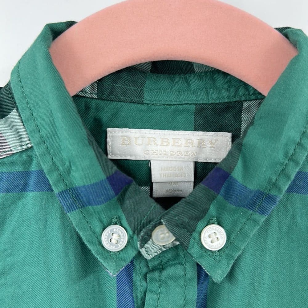 Burberry Children Green Plaid Button‎ Up Sz 9m - Thumbnail 2