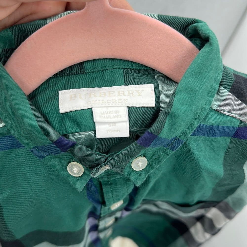 Burberry Children Green Plaid Button‎ Up Sz 9m - Thumbnail 5