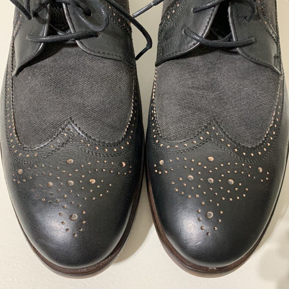 John Varvatos USA Black Leather & Canvas‎ Wing Tip Shoe Sz 11.5 - Thumbnail 12